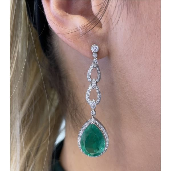18K White Gold Emerald and Diamond Earrings Image 4 Brax Jewelers Newport Beach, CA