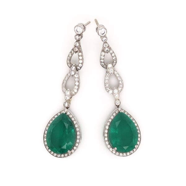 18K White Gold Emerald and Diamond Earrings Brax Jewelers Newport Beach, CA