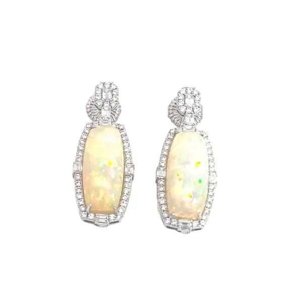 Fantasy Cut Opal with Round Diamonds and Baguettes Earrings in 18 Karat White Gold - Brax Jewelers Brax Jewelers Newport Beach, CA