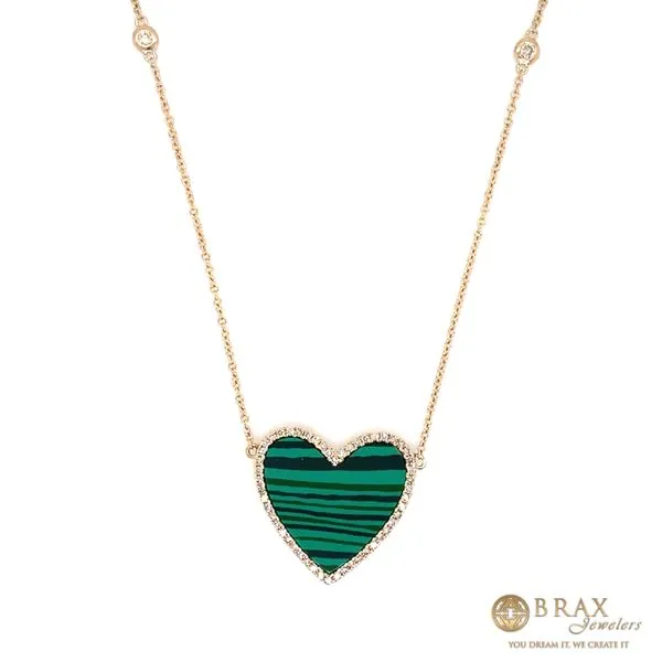 3.00 Ct Heart Malachite Necklace with 0.13 Tw Round Diamonds in Yellow 14 Karat Gold - Brax Jewelers Brax Jewelers Newport Beach, CA