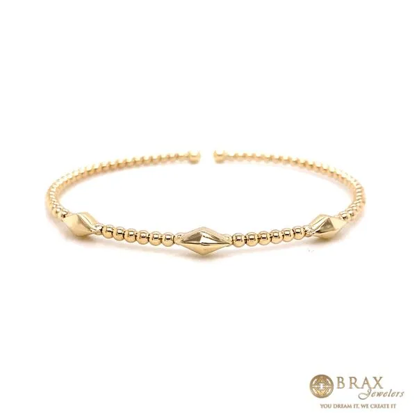 14K Yellow Gold Bead Cuff with Pyramids Open Bangle Brax Jewelers Newport Beach, CA