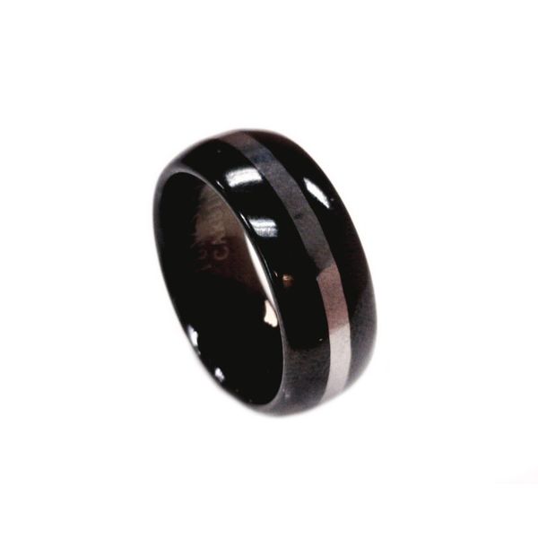 Men's Tungsten Carbide Domed Wedding Band High Polished with Grey Inlay Brax Jewelers Newport Beach, CA