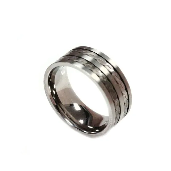 Men's Titanium Wedding Band w/ Braid Design and High Polished Edges  Brax Jewelers Newport Beach, CA