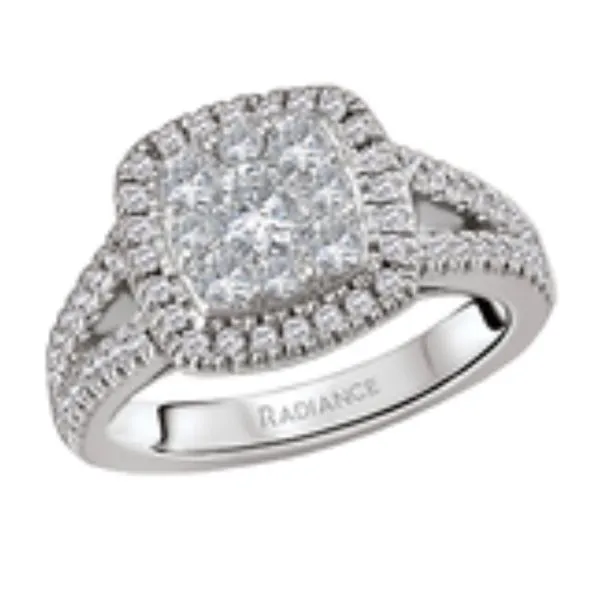 14KW RADIANCE CUSHION SHAPE HALO DIAMOND RING WITH A SPLIT SHANK, DIAMOND WEIGHT 7/8CTW Bryan Jewelry Prattville, AL