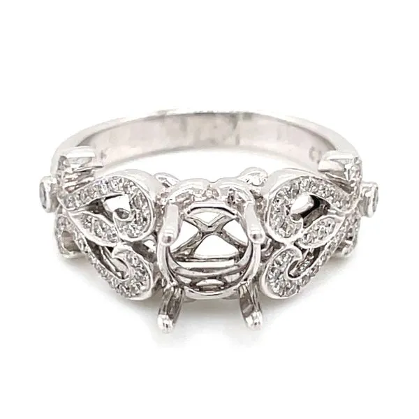 Fleur De Lis Semi-Mount Wedding Set in 14k White Gold Image 2 Bryan Jewelry Prattville, AL