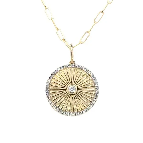 Sun Burst Pleated 14ky Medallion with Diamonds Pendant Bryan Jewelry Prattville, AL