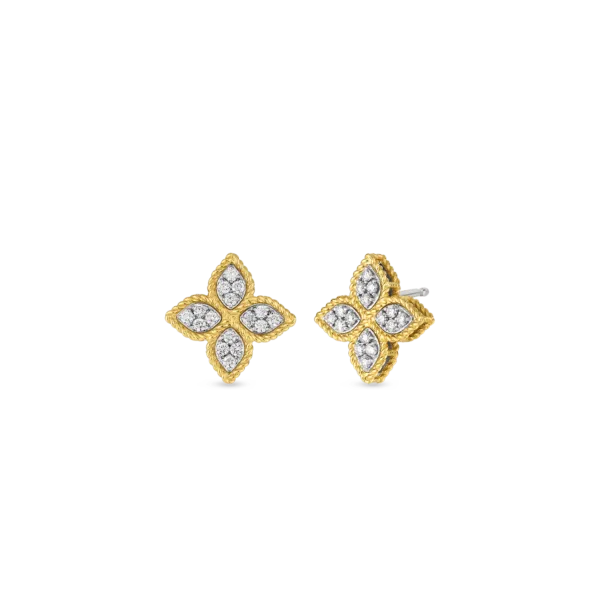 18K YELLOW/WHITE GOLD PRINCESS FLOWER MEDIUM DIAMOND STUD EARRINGS Carats Mcallen, TX