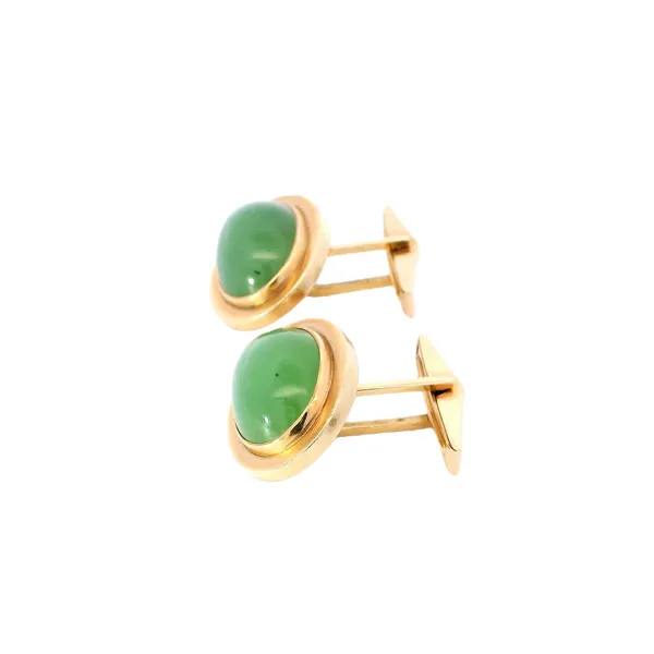 14K Yellow Gold Nephrite Jade Cufflinks Image 2 Carroll's Jewelers Fort Lauderdale, FL