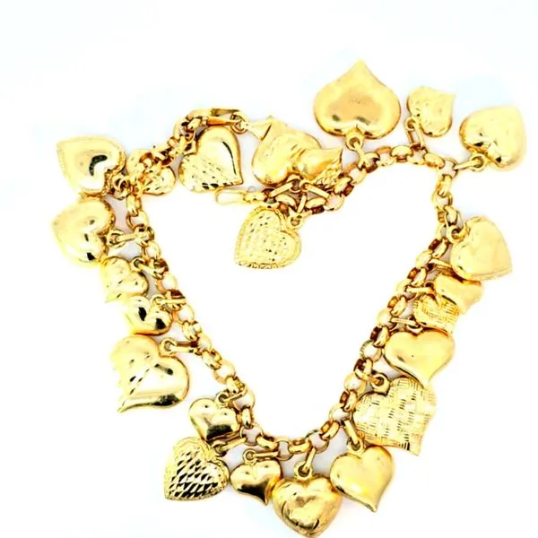 Estate- 14K Yellow Gold 8 Inch Puff Heart Bracelet- Retail $ 2,995 17.5 Grams Charles Frederick Jewelers Chelmsford, MA