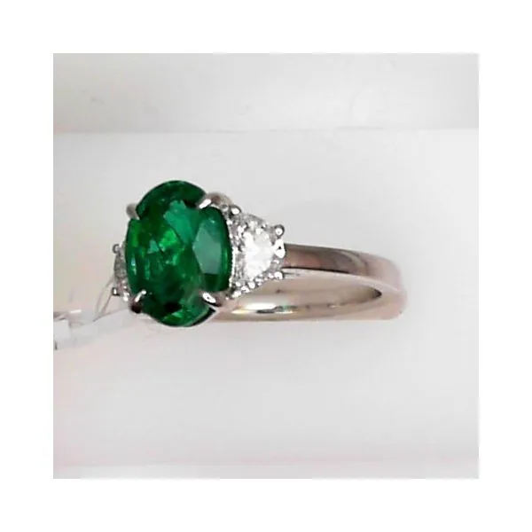 Platinum Ring with Oval Emerald and Half Moon Diamonds Image 3 Chipper's Jewelry Bonney Lake, WA