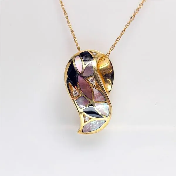 14K Yellow Gold Agate/Mother of Pearl Color Stone Pendant Chipper's Jewelry Bonney Lake, WA