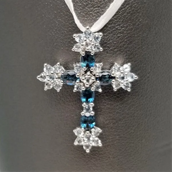 Sky Blue and London Blue Topaz Cross Pendant Chipper's Jewelry Bonney Lake, WA