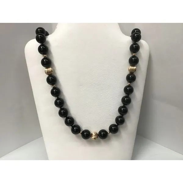 14K Yellow Gold Onyx Bead Necklace Chipper's Jewelry Bonney Lake, WA