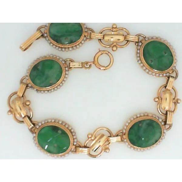 14K Yellow Gold Vintage Jadeite & Pearl Bracelet Chipper's Jewelry Bonney Lake, WA