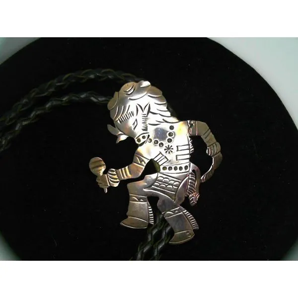 Sterling Silver Bison Dancer Bolo Tie with Leather Cord and Silver Tips Chipper's Jewelry Bonney Lake, WA