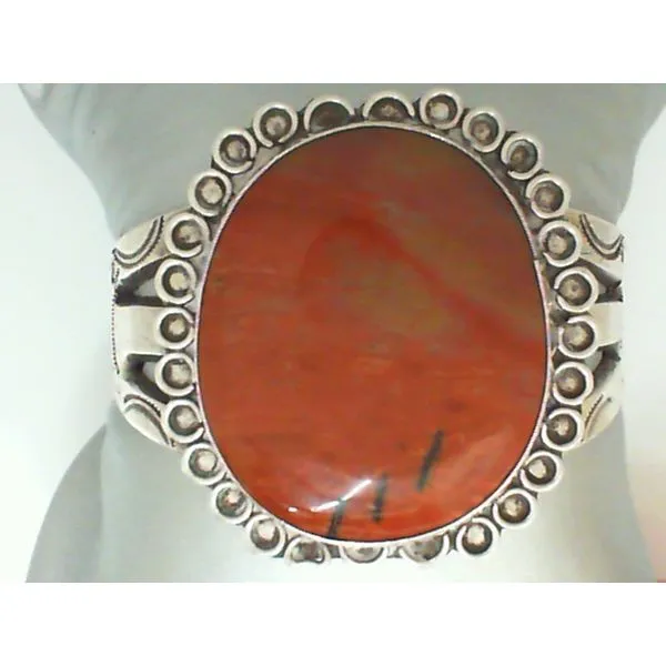 Sterling Silver Cuff Bracelet with Deep Orange Stone Chipper's Jewelry Bonney Lake, WA
