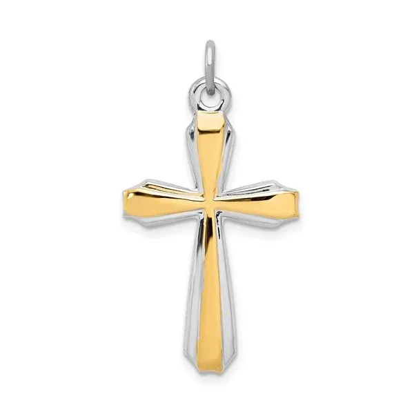 Sterling Silver Rhodium-Plated & 18k Gold-plated Cross Pendant or Charm Chipper's Jewelry Bonney Lake, WA