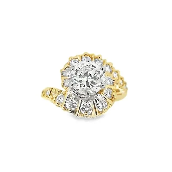 14K Yellow Gold Round Brilliant Cut Diamond With Diamond Halo Bypass Engagement Ring Classic Creations In Diamonds & Gold Venice, FL