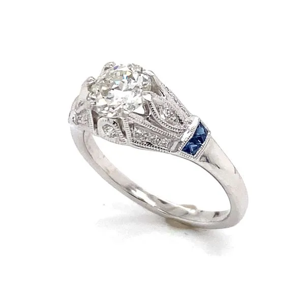 14K White Gold Vintage Style Engagement Ring with Sapphire Accents Classic Creations In Diamonds & Gold Venice, FL
