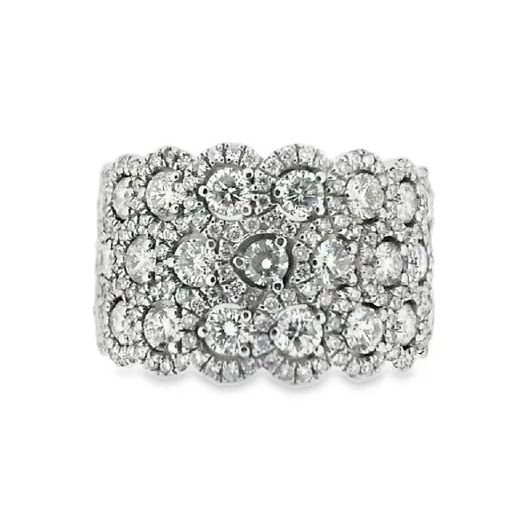 14K White Gold Round Brilliant Cut Prong & Micro Pavé Set Diamond Wide Band Ring Classic Creations In Diamonds & Gold Venice, FL