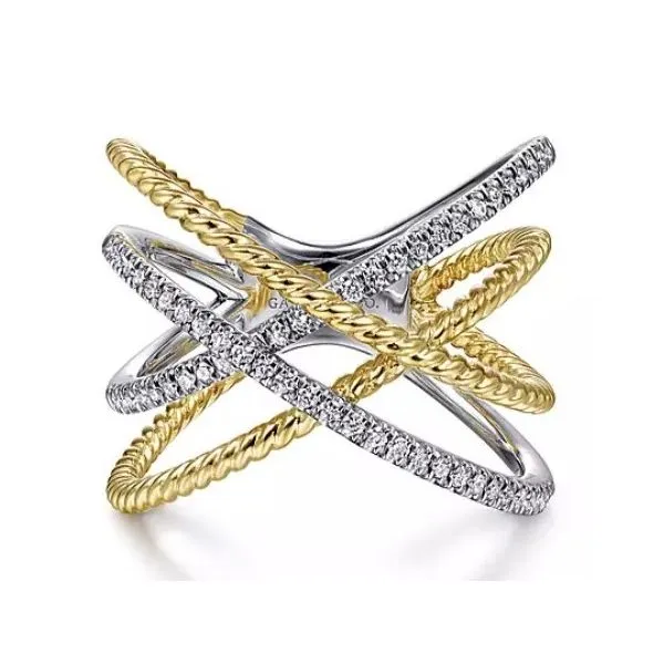 14K Two-Toned Gabriel Pavé Diamond Rope Crossover Ring Classic Creations In Diamonds & Gold Venice, FL