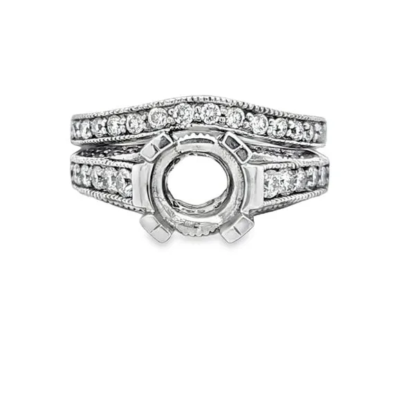 14K White Gold Vintage Pavé Diamond Engagement Ring with Matching Band – 1.28ct TW Image 2 Classic Creations In Diamonds & Gold Venice, FL