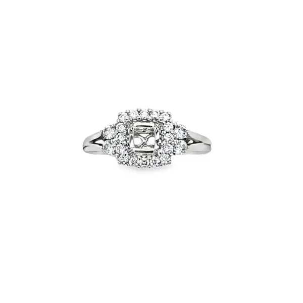 SERJ 14K White Gold Square Diamond Halo Semi-Mount Engagement Ring with Polished Split Shank – .42 CTW Classic Creations In Diamonds & Gold Venice, FL