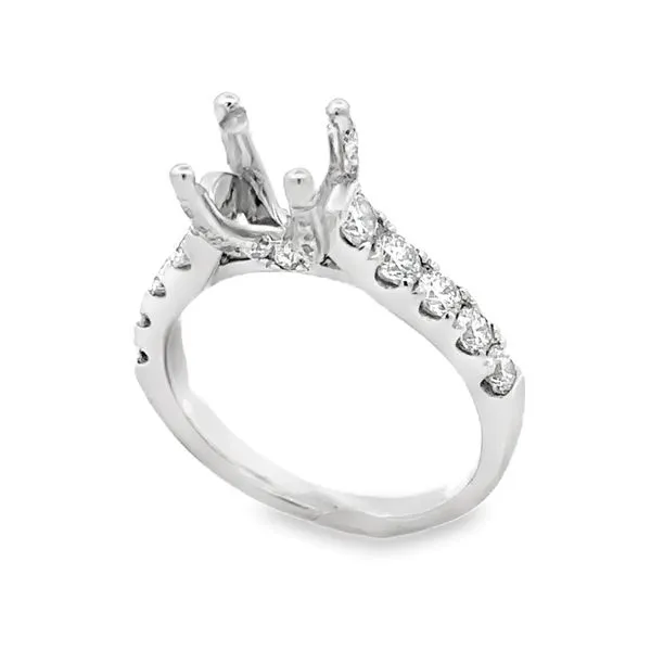 14K White Gold Fishtail Set Pavé Diamond Crown Shank & Prongs Semi Mount Ring Classic Creations In Diamonds & Gold Venice, FL