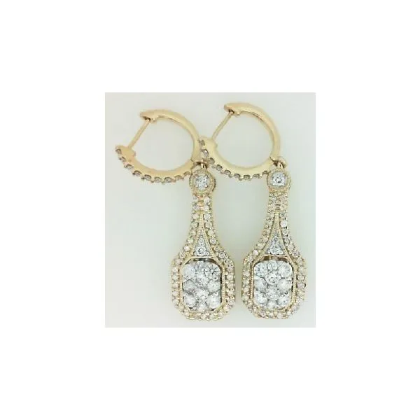 14K Two Toned Rectangular Teardrop Dangling Huggie Earrings Classic Creations In Diamonds & Gold Venice, FL