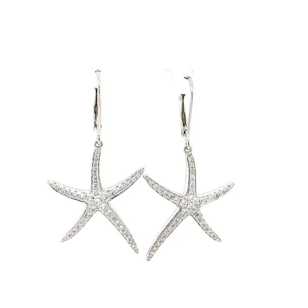 14K White Pavè Diamond Dancing Starfish Dangle Lever Back Earrings Classic Creations In Diamonds & Gold Venice, FL