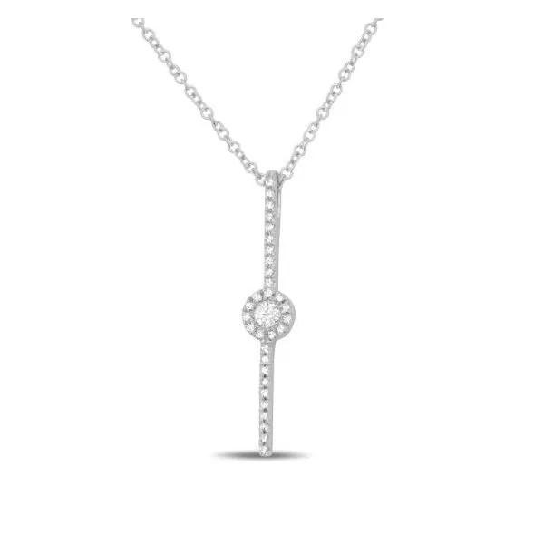 14K White Gold Round Diamond Halo Vertical Bar Pendant Classic Creations In Diamonds & Gold Venice, FL