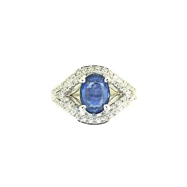 14K White Gold Oval Sapphire And Pavè Diamond Split Double Row Top Ring Classic Creations In Diamonds & Gold Venice, FL
