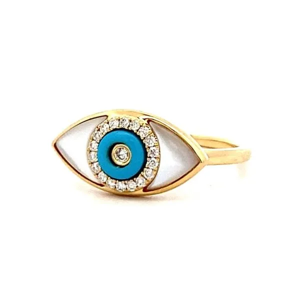 18K Yellow Gold Mother Of Pearl Turquoise Diamond Eye Ring Classic Creations In Diamonds & Gold Venice, FL