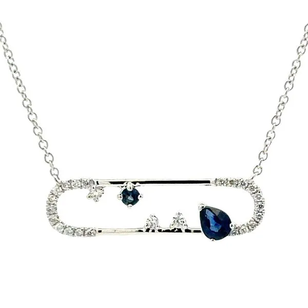 14K White Gold Oval Sapphire And Pavè Diamond Sideway Cable Chain Necklace Classic Creations In Diamonds & Gold Venice, FL