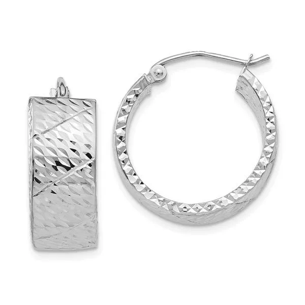 14K White Gold Diamond Cut Hoop Earrings Classic Creations In Diamonds & Gold Venice, FL