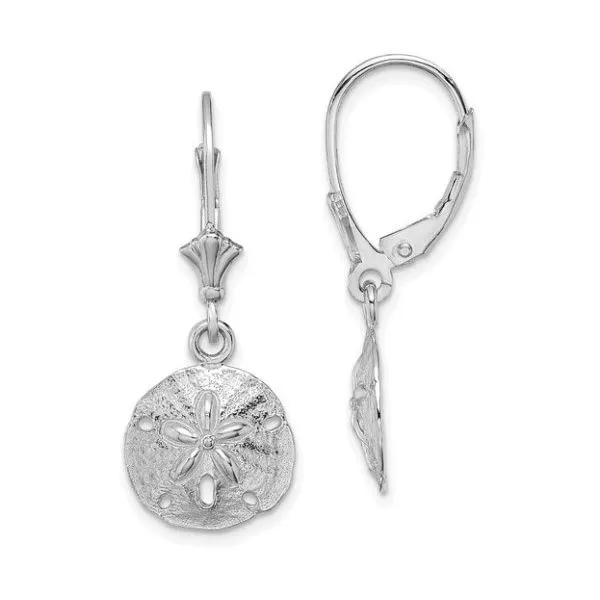 14K White Gold Polished Sand Dollar Leverback Earrings Classic Creations In Diamonds & Gold Venice, FL