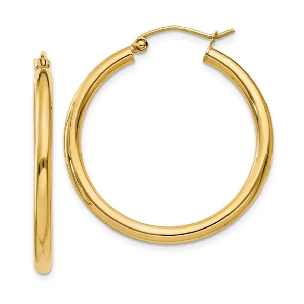 14K Yellow Gold Polished 2.5mm Tube Hoop Earrings Classic Creations In Diamonds & Gold Venice, FL