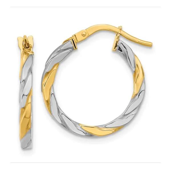 14K White And Yellow Gold Polished Twist Hoop Earrings Classic Creations In Diamonds & Gold Venice, FL
