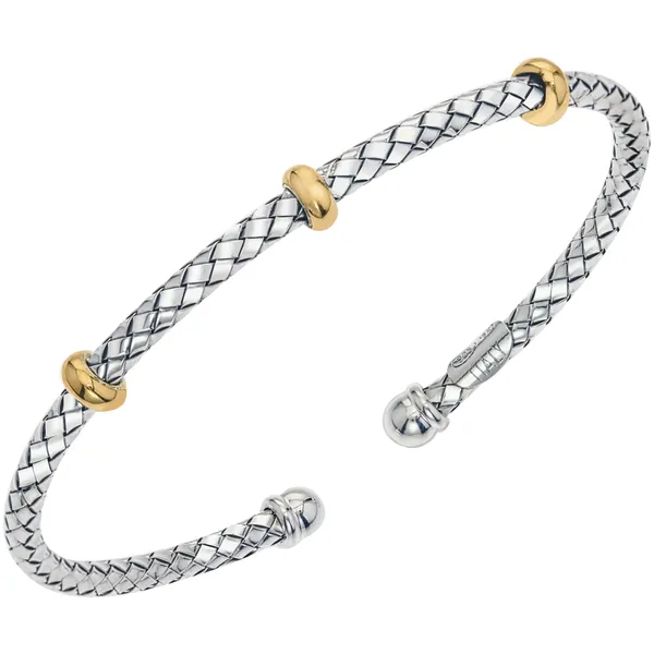 Alisa 18K Gold-Plated Stainless Steel Weave Cuff 3 Roundelles Bangle Bracelet Classic Creations In Diamonds & Gold Venice, FL