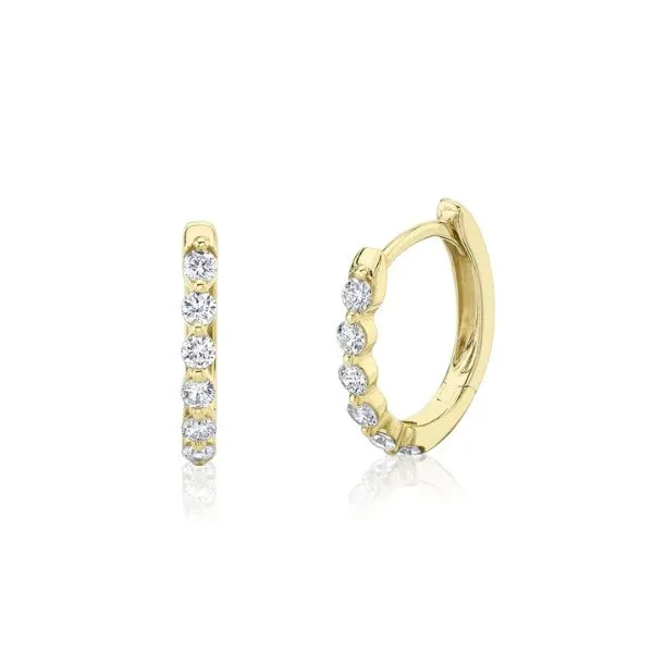Yellow Gold and Diamond Oval Huggy Hoop Earrings Skaneateles Jewelry Skaneateles, NY
