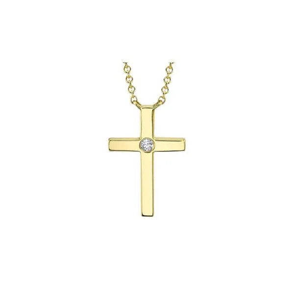 14K YG Ladies Classic 0.03ct Diamond Bezel Cross w/Chain Skaneateles Jewelry Skaneateles, NY