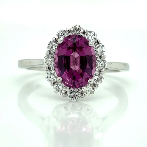 14K WG Oval Rhodolite Garnet & Diamond Halo Ring Skaneateles Jewelry Skaneateles, NY