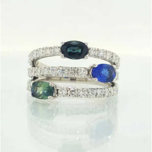 Shades of Sapphire Three Stone Diamond Ring Skaneateles Jewelry Skaneateles, NY