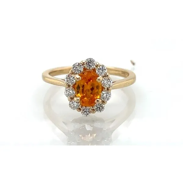 Spessartite Garnet & Diamond Oval Halo Ring Skaneateles Jewelry Skaneateles, NY