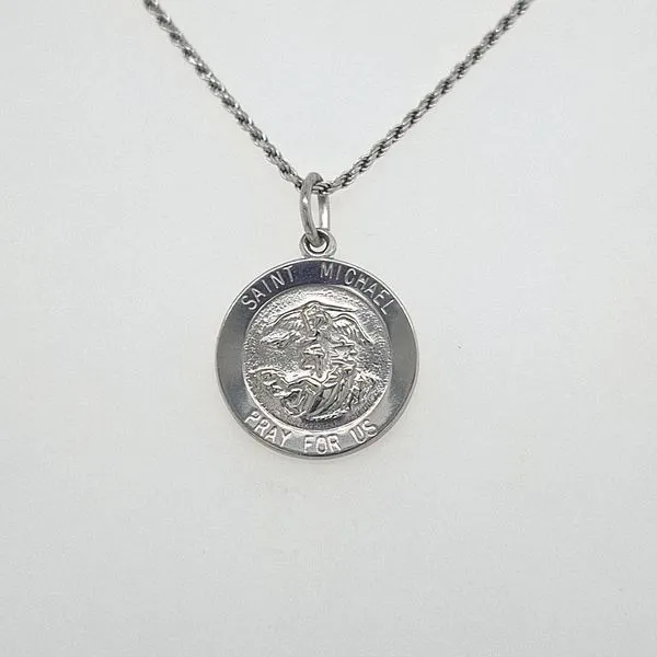 Sterling Silver Saint Michael Medal With Chain Skaneateles Jewelry Skaneateles, NY