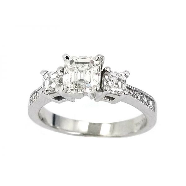Three Ascher Cut Diamond Engagement Ring 1.64ctw 14K White Gold Confer’s Jewelers Bellefonte, PA