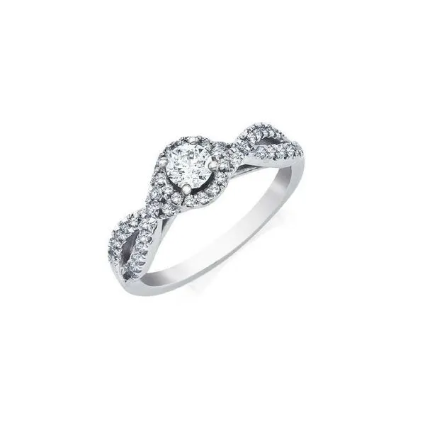 Twist Style Halo Diamond Engagement Ring .65 ctw 14K White Gold Confer’s Jewelers Bellefonte, PA