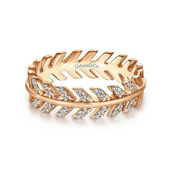 14K Rose Gold Gabriel NY .13ctw Diamond Feather Band Confer’s Jewelers Bellefonte, PA