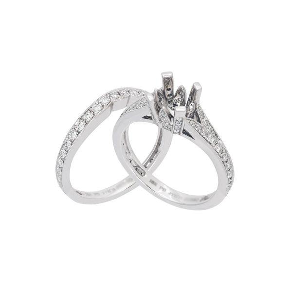White Gold Diamond Semi-Mount Engagement Ring and Wedding Band Set Confer’s Jewelers Bellefonte, PA