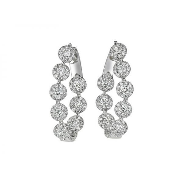 18K Gold 2.03ctw Diamond Halo Hoop Earrings Confer’s Jewelers Bellefonte, PA